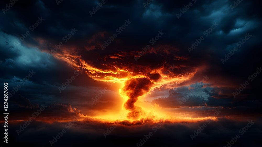 Fiery Nuclear Explosion Dramatic Dark Sky Fiery Nuclear Explosion Dramatic Dark Sky
