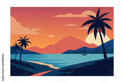 tropical beach with palm trees