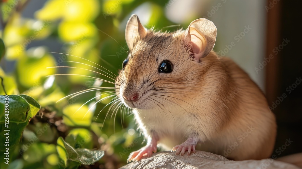 A brown and white mouse sits on top of a rocky surface, looking around A brown and white mouse sits on top of a rocky surface, looking around
