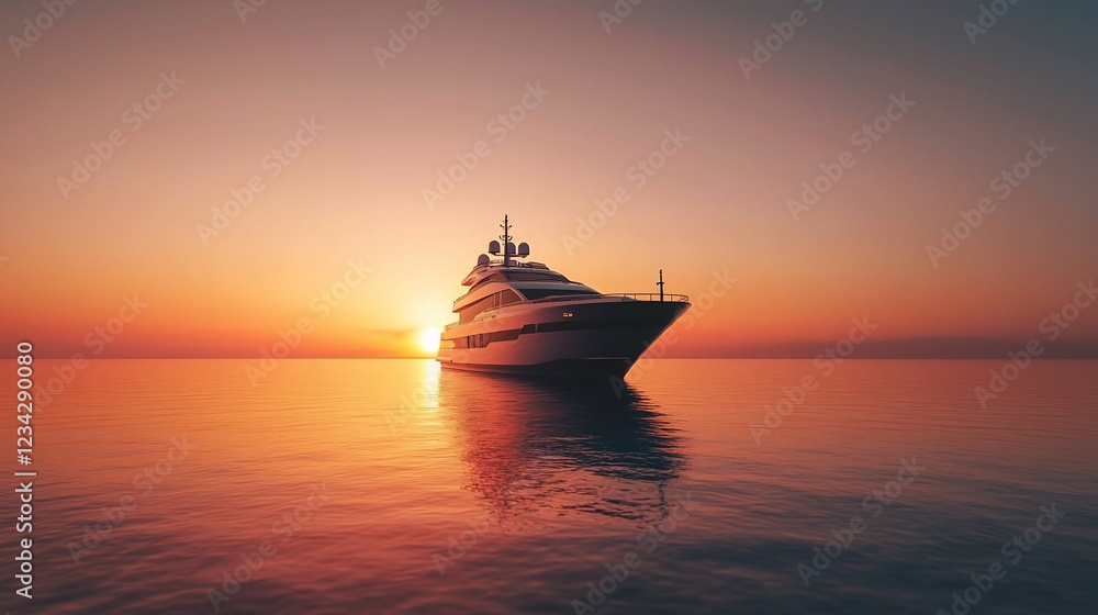 Obraz premium Luxury Yacht at Sunset on Calm Ocean Waters