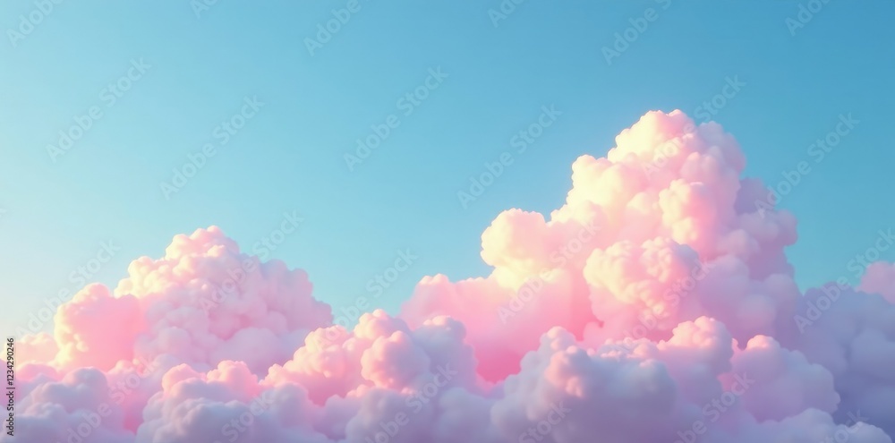 Softly fading pink cumulus clouds against a clear blue sky, , soothing colors Softly fading pink cumulus clouds against a clear blue sky, , soothing colors