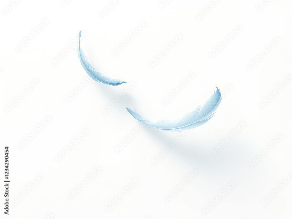 Obraz premium Soft blue feathers floating on a pale silver background with subtle brush strokes, abstract art., gentle colours