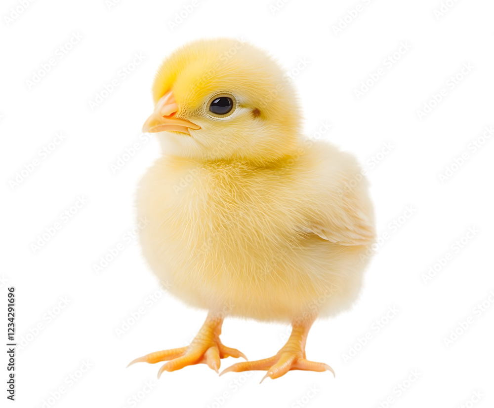 Obraz premium A cute baby chick with fluffy yellow feathers, peeking from under its wings. Transparent background