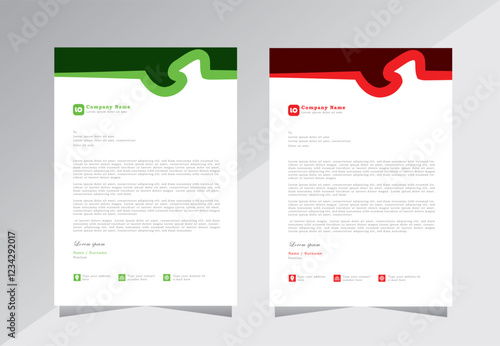 Letterhead design template, official minimal creative abstract professional newsletter corporate modern business proposal letter head design set with red and green color.