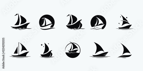 Sailing boat logo set. icon abstract vector template. Sailboat on the waves. Vector illustration logo inspiration