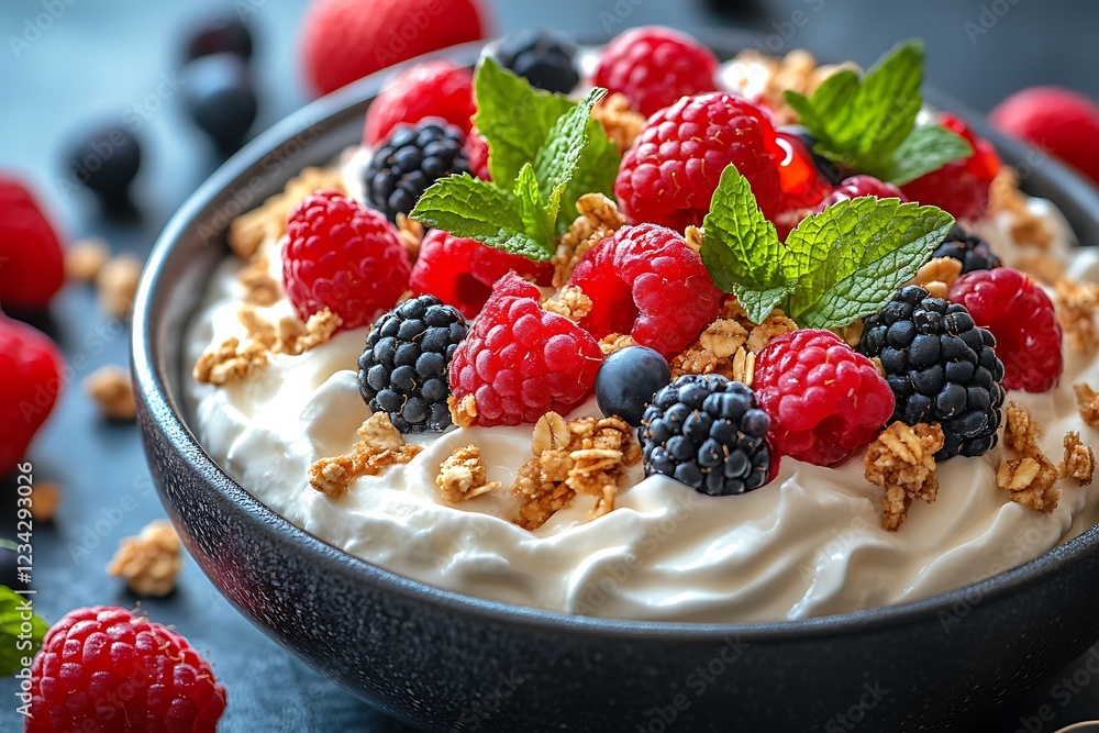 Yogurt Bowl Topped With Berries And Granola Yogurt Bowl Topped With Berries And Granola