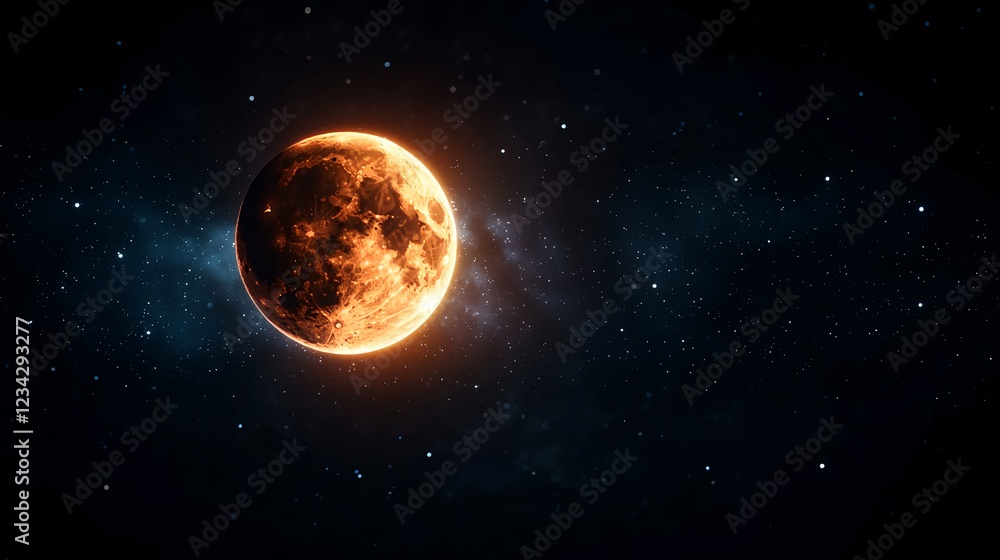 Fototapeta premium Fiery Orange Planet in Dark Space