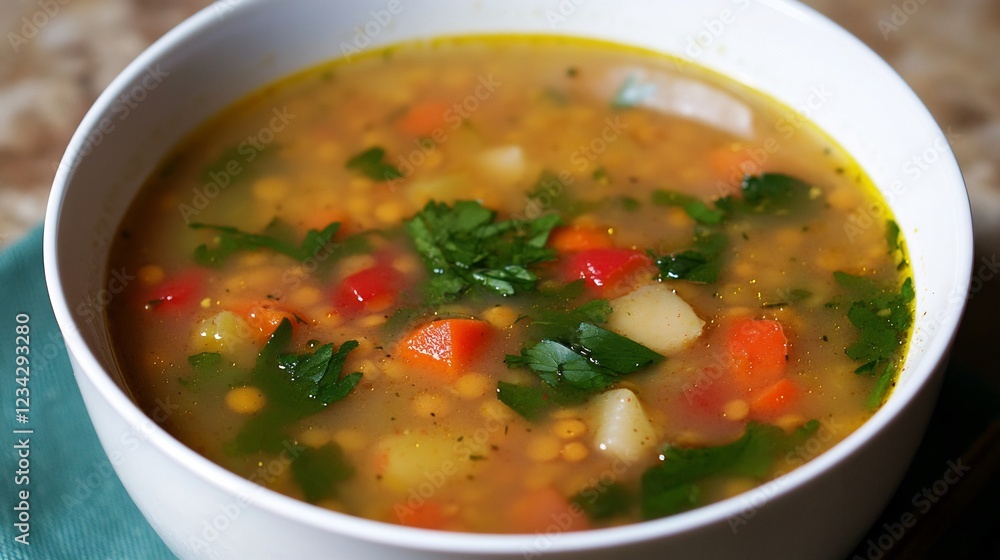 Hearty soup made lentils vegetables and aromatic spices often served as a starter in Indian meals Hearty soup made lentils vegetables and aromatic spices often served as a starter in Indian meals