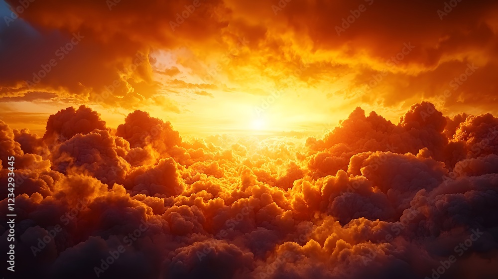 Fiery Orange Sunset Above Dramatic Clouds Fiery Orange Sunset Above Dramatic Clouds