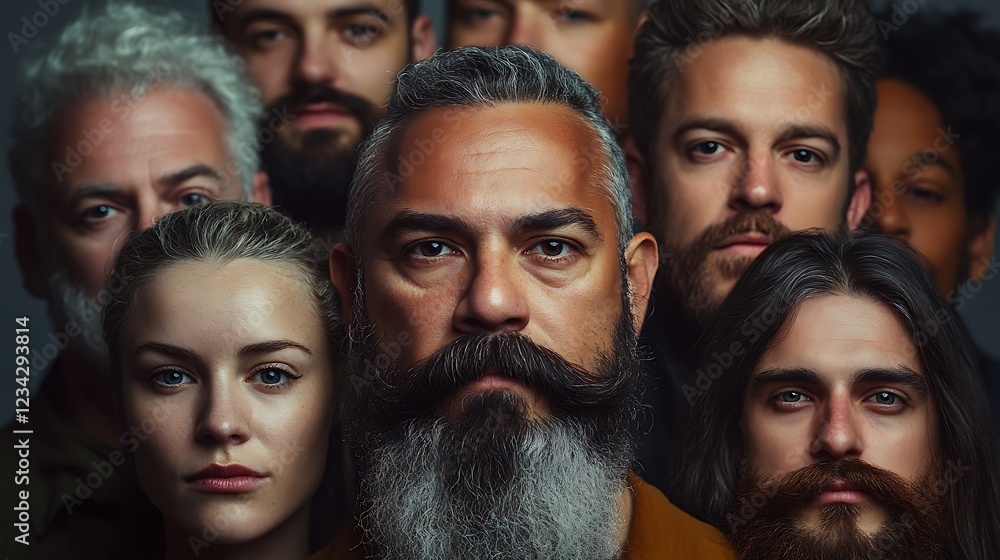 Portrait of a group of men with a beard and mustache. Men's beauty and fashion. Portrait of a group of men with a beard and mustache. Men's beauty and fashion.