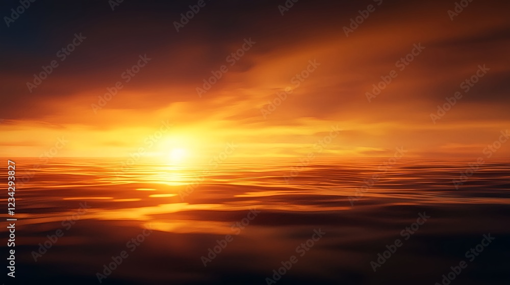 Obraz premium Fiery Orange Sunset Over Calm Ocean