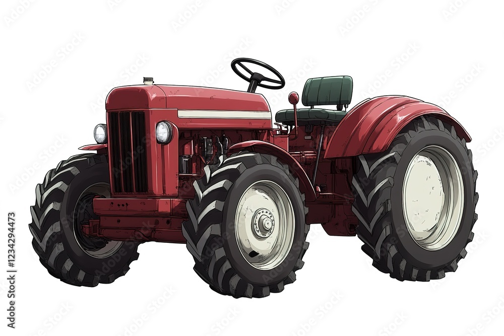 Powerful Red Farm Tractor with Striking White Wheels: A Symbol of Agricultural Strength and Modern Farming Technology. Ideal for agriculture, farming, machinery, equipment, harvest, rural, Powerful Red Farm Tractor with Striking White Wheels: A Symbol of Agricultural Strength and Modern Farming Technology. Ideal for agriculture, farming, machinery, equipment, harvest, rural,
