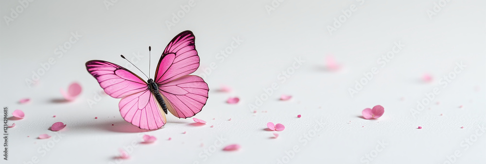 pink butterfly perches delicately pristine white surface surrounded minimal distractions effectively showcasing vibrant pink butterfly perches delicately pristine white surface surrounded minimal distractions effectively showcasing vibrant