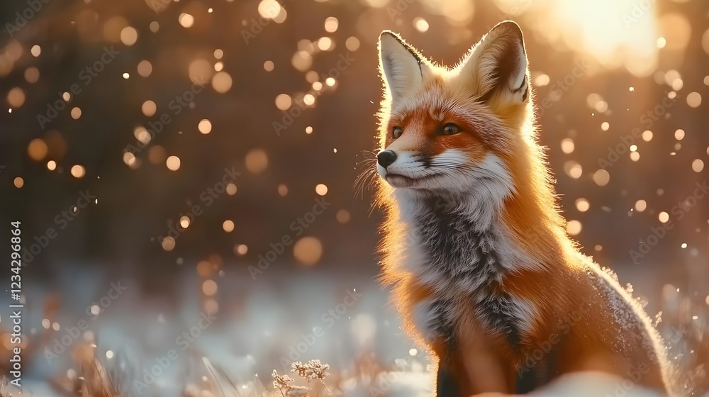 Majestic red fox in winter wonderland, bathed in golden sunlight. Breathtaking! Majestic red fox in winter wonderland, bathed in golden sunlight. Breathtaking!