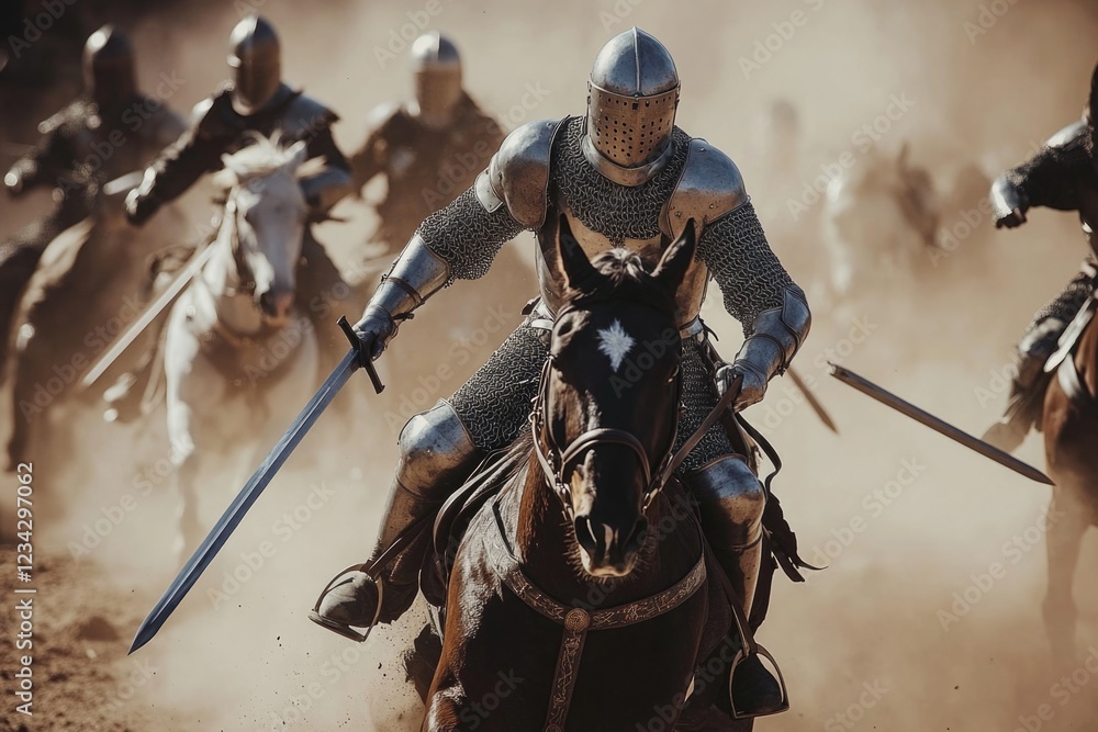 Fototapeta premium Group of men riding horses