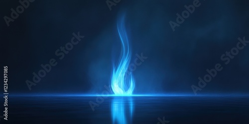 Abstract Blue Flame Reflecting on Dark Surface