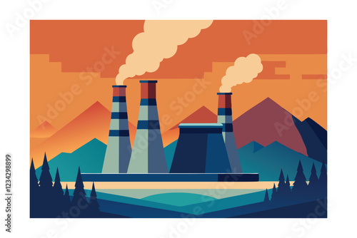 nuclear power plant in the evening