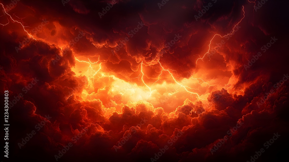 Fototapeta premium Fiery Storm Clouds Dramatic Night Sky