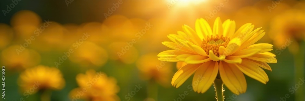 Morning sun casts through yellow chrysanthemum, petals, texture