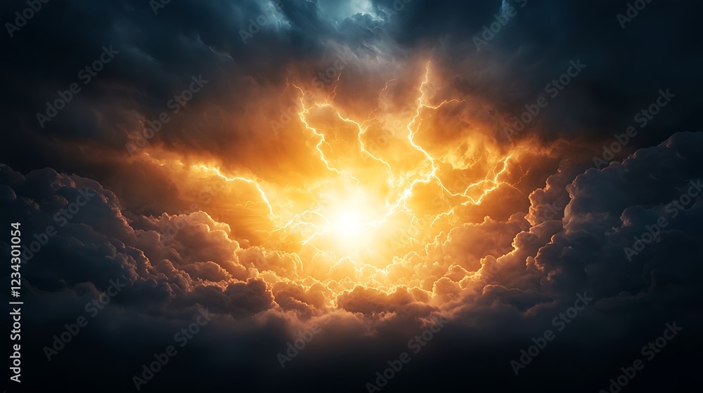Fiery Storm Clouds with Bright Light Explosion Fiery Storm Clouds with Bright Light Explosion