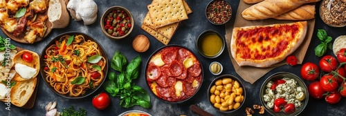 A top-down view of a food photography setup with donation-themed props photo