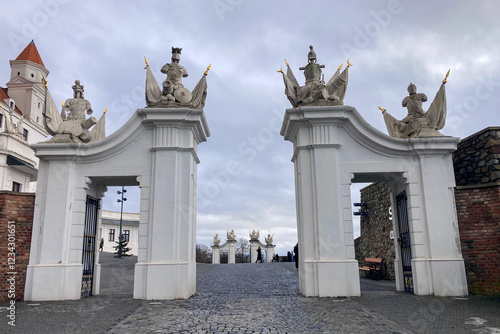 Walking in the historical city center in Bratislava photo