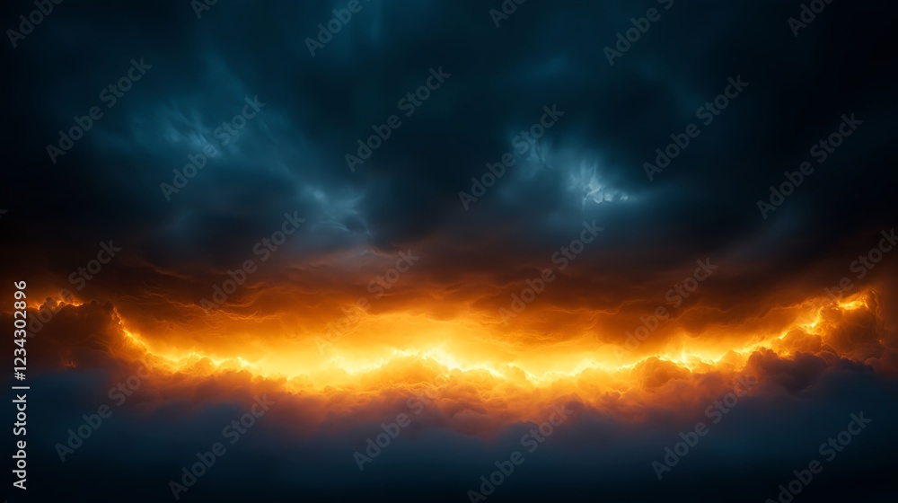 Fototapeta premium Fiery Sunset Beneath Dramatic Storm Clouds