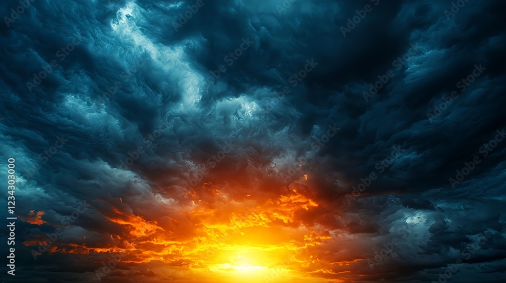 Fototapeta premium Fiery Sunset Beneath Storm Clouds