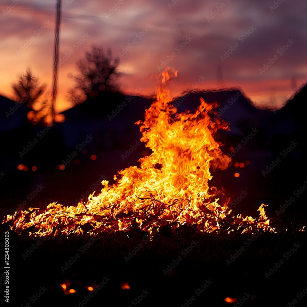 Fiery Sunset Blaze Intense Orange and Red Flames Burning Fiery Sunset Blaze Intense Orange and Red Flames Burning