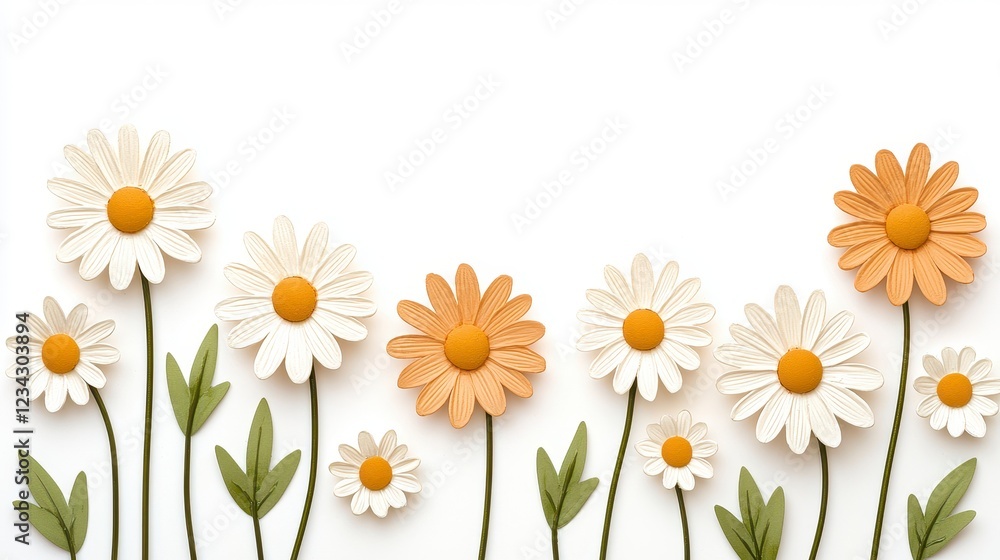 Fototapeta premium Paper Daisies on White Background Minimalist Floral Arrangement