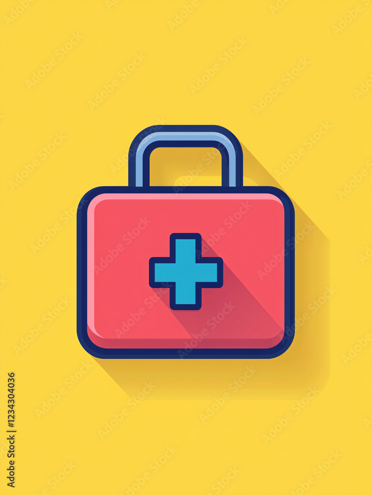 Colorful illustration of a medical kit with a lock on a bright yellow background Colorful illustration of a medical kit with a lock on a bright yellow background