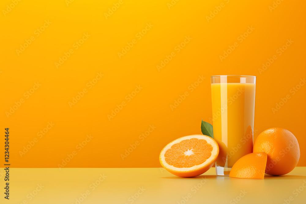 Naklejka premium Still life of freshly squeezed orange fruits and orange juice 