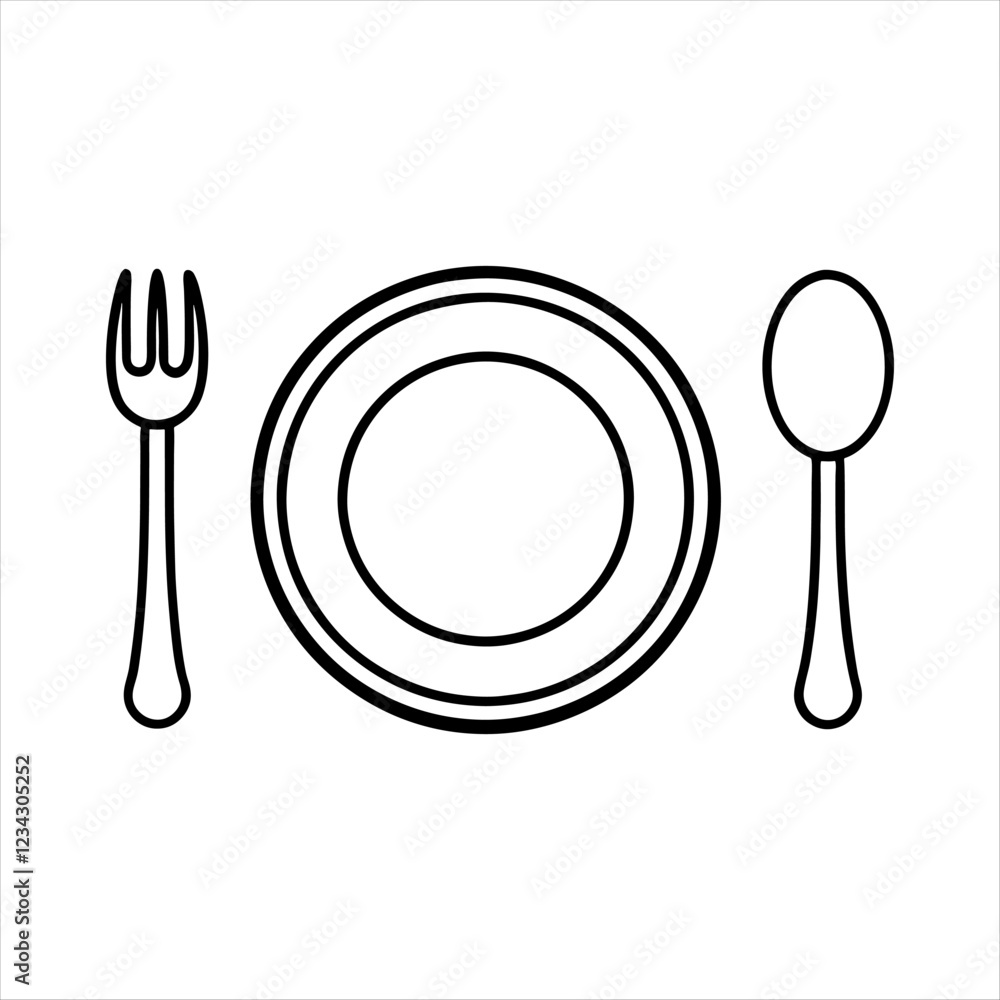Full Place Setting (Cutlery Set) silhouette isolated on white background.