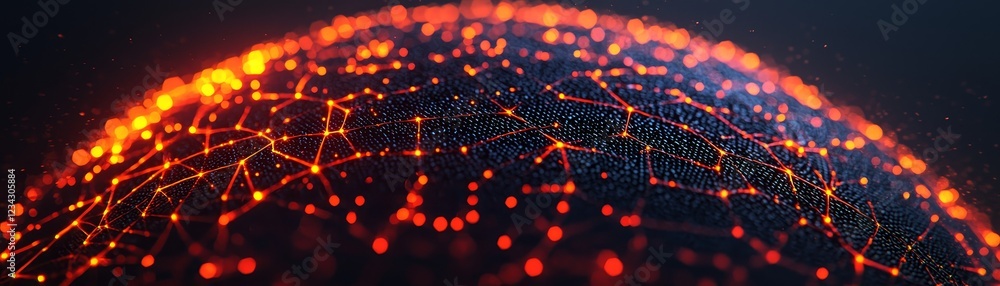 Obraz premium A vibrant, digital globe illuminated by interconnected nodes, symbolizing technology, data, and global connectivity.