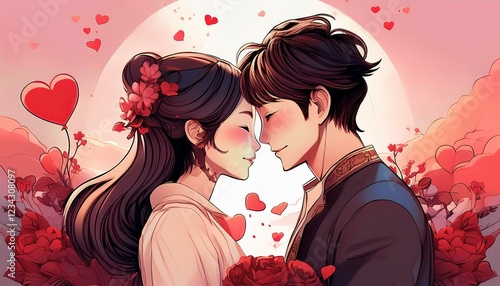 Valentine's day illustrations of an heartwarming couple