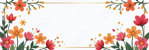 hello spring colorful flowers simple white frame design beautiful vector illustration background