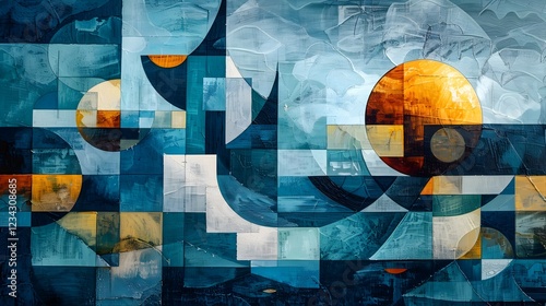 Cubist Underwater Seascape with Fragmented Geometric Shapes and Vibrant Colors