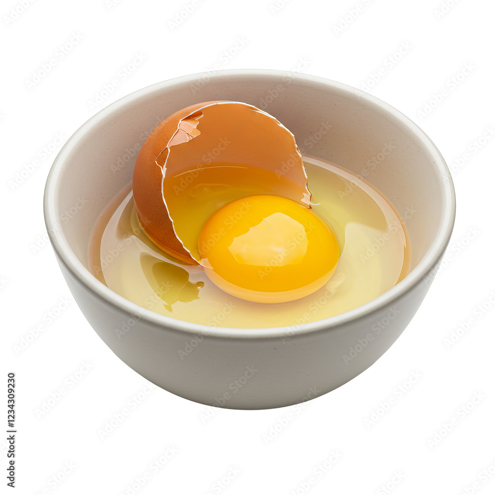 Raw Egg Cracked Open in Ceramic Bowl Raw Egg Cracked Open in Ceramic Bowl