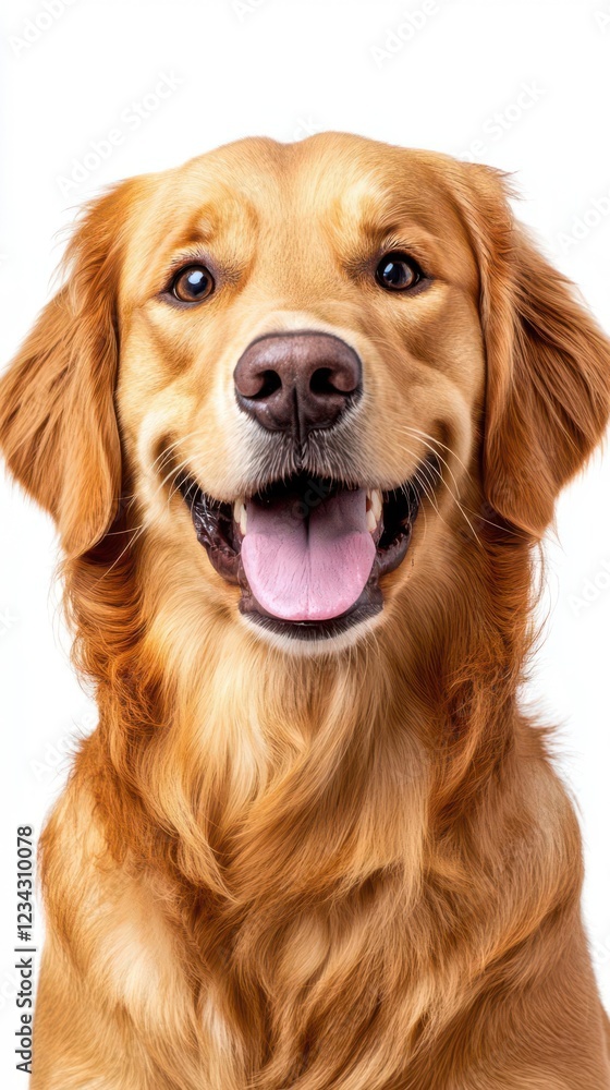 A cheerful golden retriever with a bright smile, showcasing the friendly nature of this beloved dog breed. A cheerful golden retriever with a bright smile, showcasing the friendly nature of this beloved dog breed.