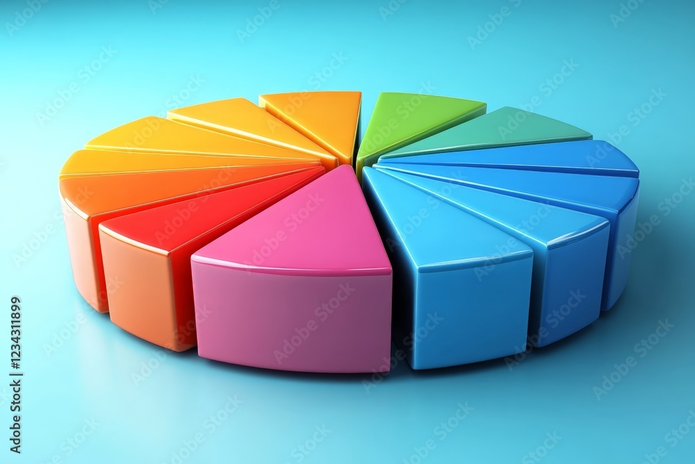 Obraz premium Colorful segmented shapes arranged in a circular pattern on a blue background
