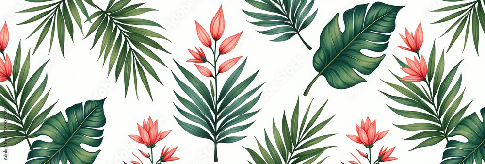 Fototapeta premium seamless luxury pattern features modern styled floral designs beautiful palm leaf motif interior decor design