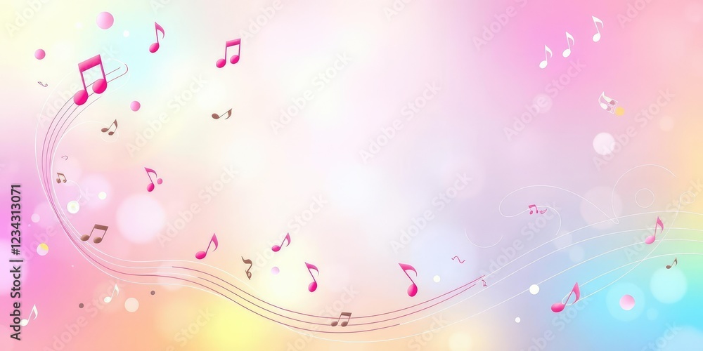 Pastel rainbow hues blend with swirling musical notes in a whimsical background, melodic design, abstract music, dreamy atmosphere Pastel rainbow hues blend with swirling musical notes in a whimsical background, melodic design, abstract music, dreamy atmosphere