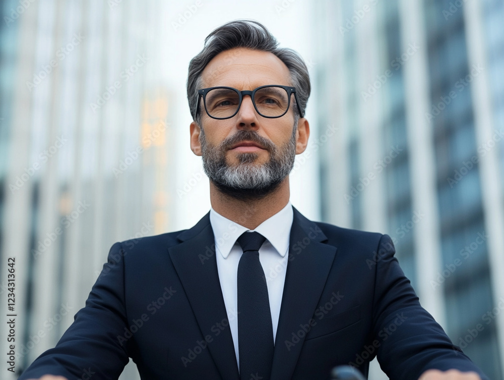 Businessman in formal attire poses confidently outdoors Businessman in formal attire poses confidently outdoors