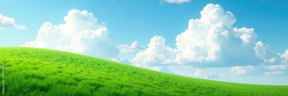 Soft white clouds drifting above lush green grass, serenity, clouds, nature Soft white clouds drifting above lush green grass, serenity, clouds, nature