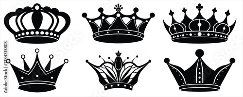  Royal crown mascot vector illustration isolated on white background. crown king and queen, sword, silver crown, pink, ancient king or queen crown.