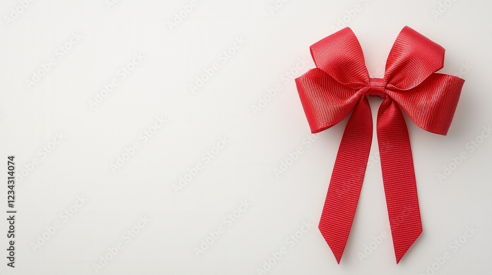 Red Glitter Bow On White Textured Background Red Glitter Bow On White Textured Background