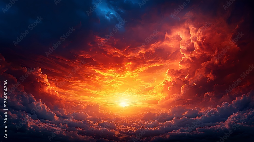 Obraz premium Fiery Sunset Sky Dramatic Cloudscape