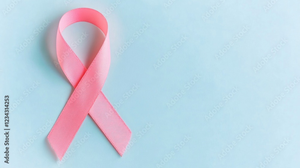 A pink ribbon against a blue background, ideal for uses such as awareness campaigns or decorative designs A pink ribbon against a blue background, ideal for uses such as awareness campaigns or decorative designs