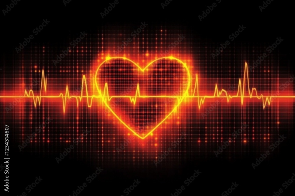 Heartbeat graphic depicting pulse and rhythm with glowing heart emblem in vibrant colors