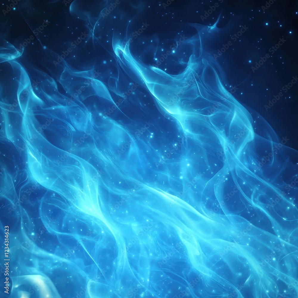 Abstract Blue Energy Swirls and Glowing Particles